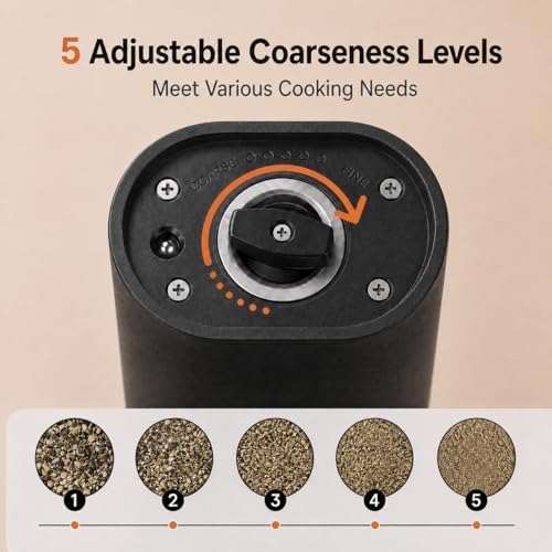 Electric Salt and Pepper Grinder Set, Rechargeable, Blackwhite