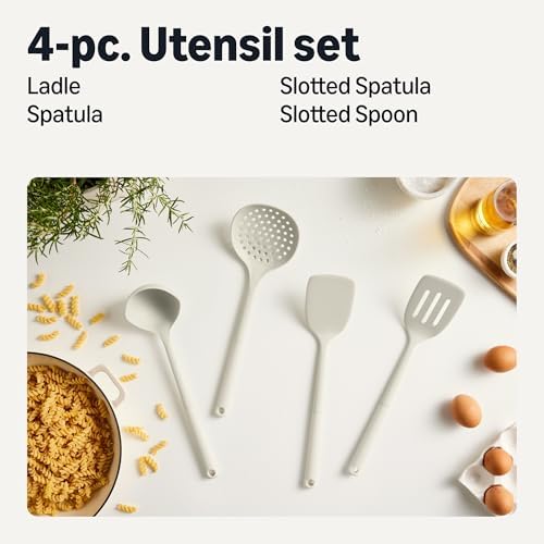 Amazon Basics Silicone Cooking Spoon, Ladle and Spatula Set, 4-Piece