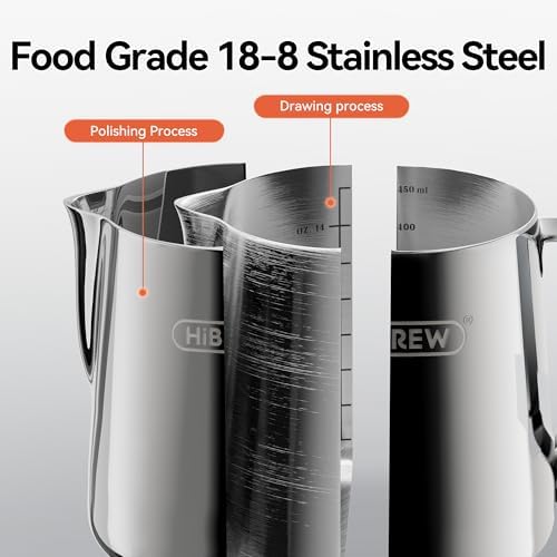 HiBREW Latte Art Pitche 15oz, Stainless Steel Milk Frothing Pitcher