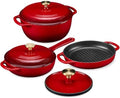 Best Choice Products 6-Piece Cast Iron Cookware Set, Ceramic Coated 6Qt Dutch Oven, 2Qt Skillet W/Lid, 10" Grill Pan W/Press, Non-toxic, Heavy Duty, Gas/Induction Compatible, PFAS Free - Red