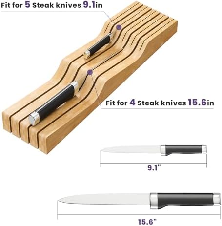 Bamboo In-Drawer Knife Block, 9 Knives