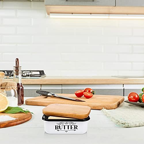 Yesland Butter Dish With Wooden Lid - Unbreakable Enamel Container