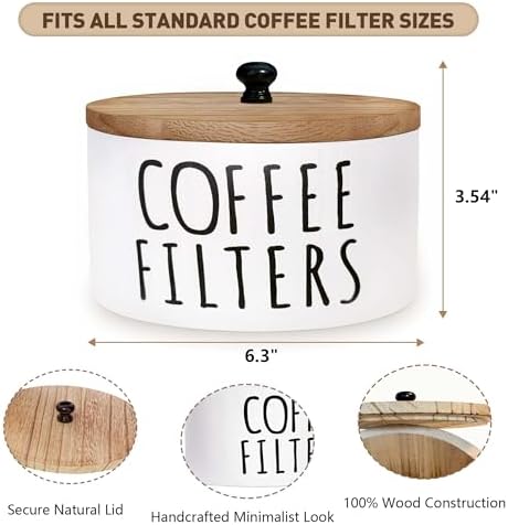 KAYIN Coffee Filter Holder, 78oz Wooden Container with Bamboo Lid