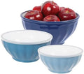 Oggi Set of 3 Ribbed Mixing Bowls with Lids - Nested Plastic Bowls for