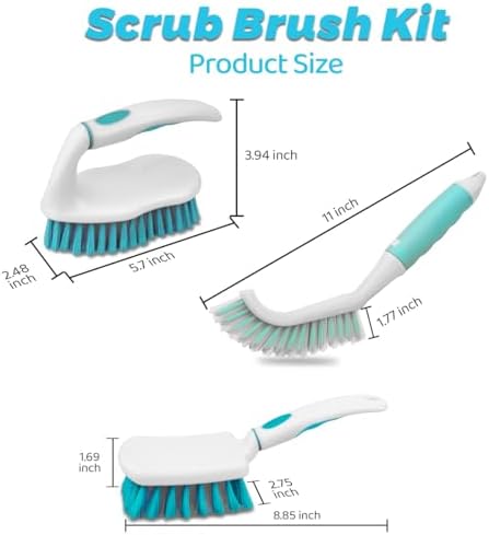 3 Pack Scrub Brush Set for Bathroom Cleaning