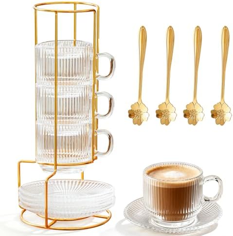5.4 oz Espresso Cups Set of 4,Stackable Clear Glass Small Coffee Cup