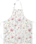 Pink Floral Apron for Women, Wildflower Kitchen Cooking Apron with