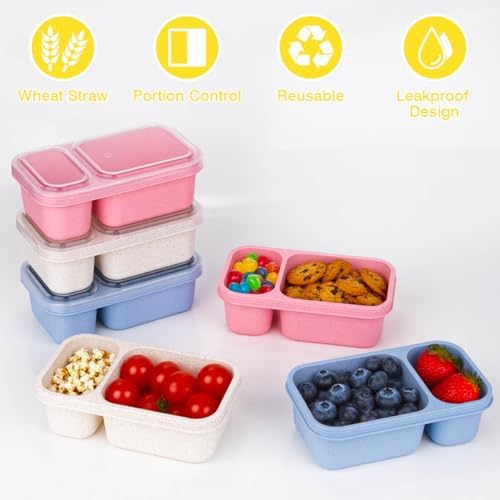 DOSEWART 6Pack 2-Compartment Reusable Snack Containers with Lids