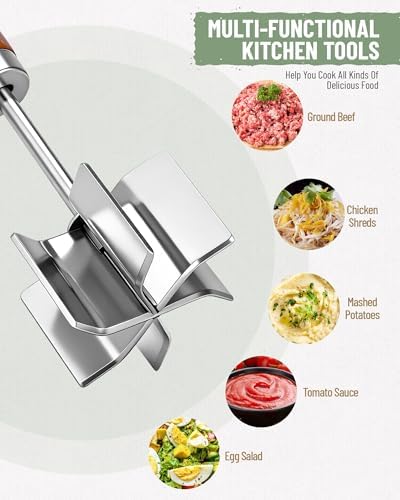 Stainless Steel Meat Masher: Ground Beef Chopper Hamburger Smasher