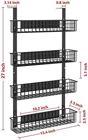 4 Tier Magnetic Spice Rack with Utility Hooks, Black