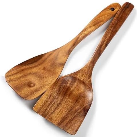 Wooden Spatulas, 2 PCs Natural Acacia Wooden Cooking Utensils Set for