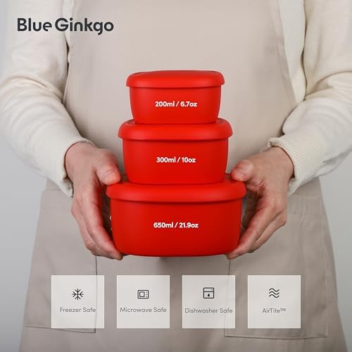 BLUE GINKGO Nesting Silicone Containers - Set of 3 Hard-Shell Silicone