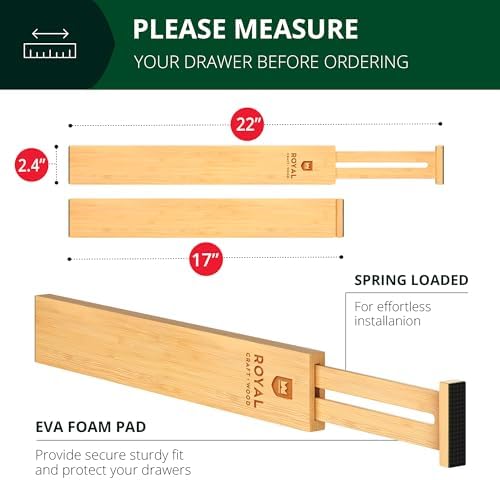 Bamboo Drawer Dividers Organizers, Adjustable Drawer Separator