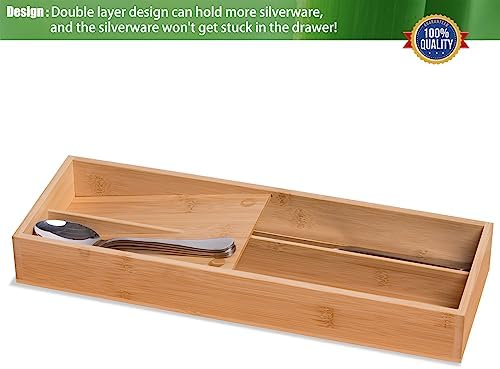 guiogc Bamboo Silverware Drawer Organizer, Small