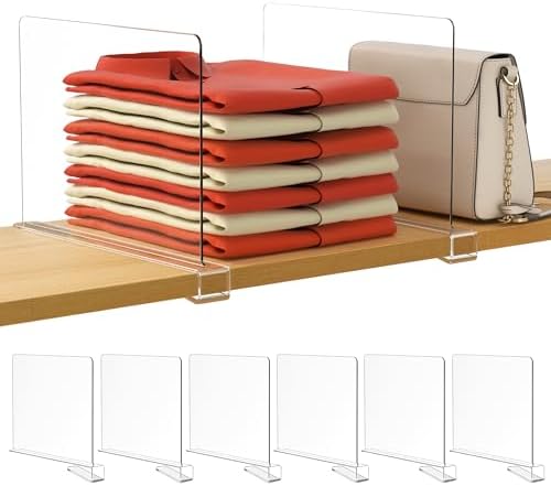 HBlife 6 Pack Clear Shelf Dividers for Closet Organization