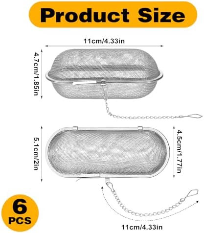 6 Pcs Tea Ball Infusers, Oval Tea Infuser Floating Mesh Steeper with