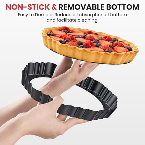 New 9 Inch Tart Pan with Removable Bottom,Non-Stick Carbon Steel