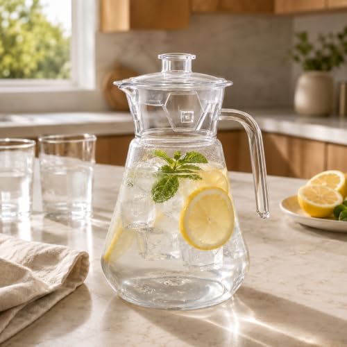 Acrylic Pitcher, Clear Plastic Water Pitcher with Lid (49 oz) Fridge