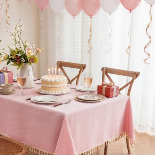 JIALE Valentines Textured Tablecloth, Heavy Duty Linen Style Farmhouse