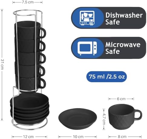 MIAMIO - Espresso Cups 6-Pack (2.5 oz) - Palmanova Collection (Black)