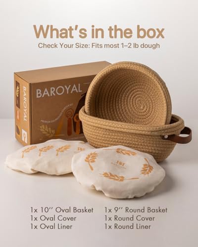 Crispier Crust Cotton Rope Banneton Basket Set, Brown
