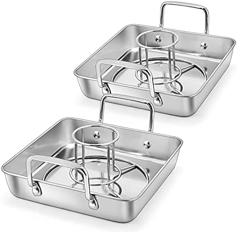 P&P CHEF Beer Can Chicken Holder with Roasting Pan Set, Square, 4Pcs