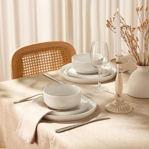 Ceramic Dinnerware Set, 12-Piece Service for 4, Soup Bowls (31.5 oz)