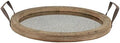 Stonebriar Round Brown Wood Serving Tray with Metal Handles and