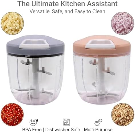 34oz Manual Food Chopper, 5-Blade Hand Pull String Vegetable Chopper &