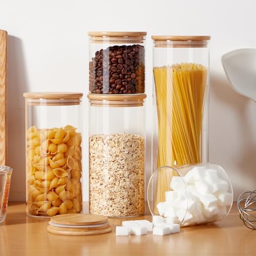 Glass Food Storage Jars with Lids[Set of 5], Perfect for Pasta