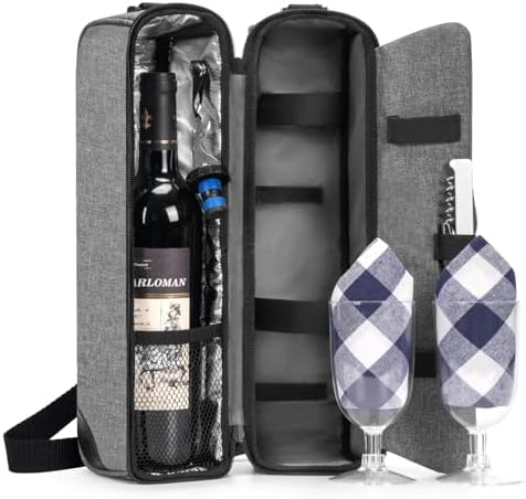 ALLCAMP Wine Bag, Wine Gift Set with Glasses & Opener, Gift for Lovers