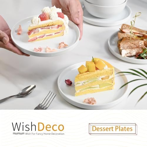 WishDeco Ceramic Appetizer Plates Set of 6, Small Dessert Plates