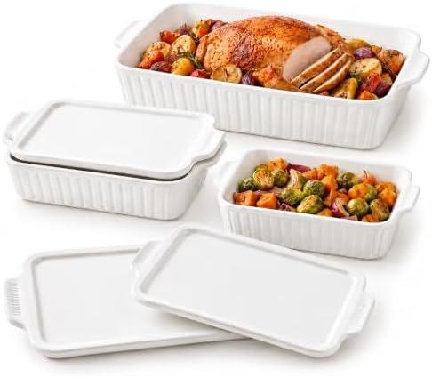 Rectangular Ceramic Baking Dish Set with Lids