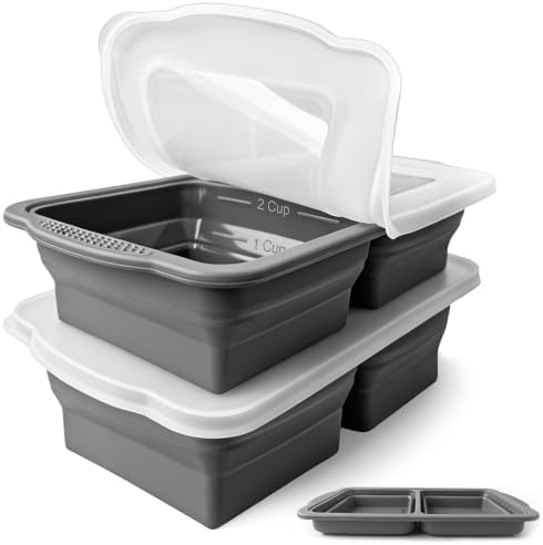 Collapsible Silicone Soup Freezer Tray Molds with Lids, 2-Pack