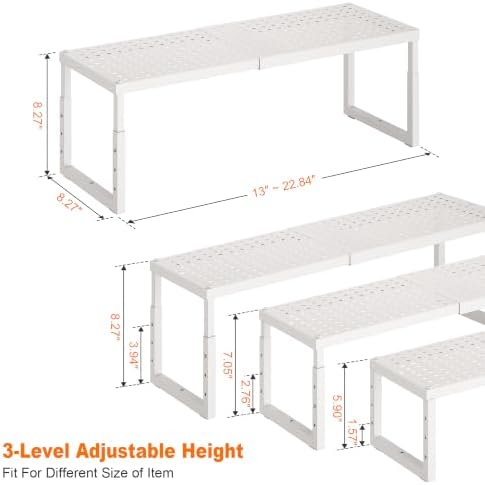 RUILALIFE Expandable-Stackable-Shelf-Organizer-For-Cabinet Pantry Closet,Kitchen Counter Shelf With Adjustable Height, Metal Storage Shelf Riser Spice Rack For Cupboard Countertop