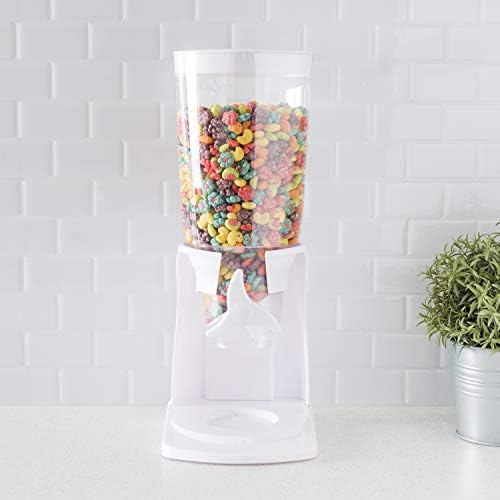 Cereal Dispenser Countertop, By Home Basics (White) | Plastic Cereal Dispenser For Pantry, With Twist-Knob | Perfect For Cereal, Candy, Pasta, Rice, and Pet Food