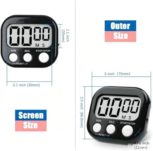 12 Pack Digital Kitchen Timers, Black