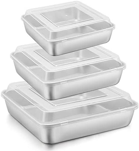 E-far 6/8/9-Inch Square Cake Pan with lid Set, Square Baking Brownie