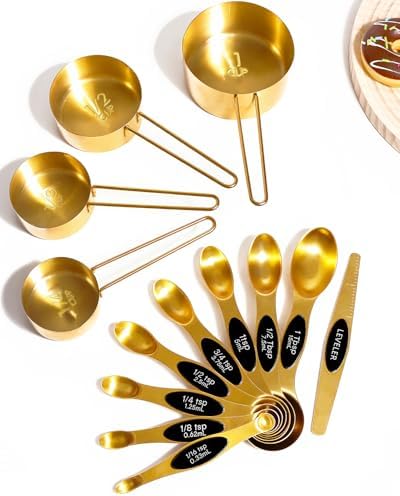 13pcs Gold Stainless Steel Measuring Cups and Spoons Set, Including 8