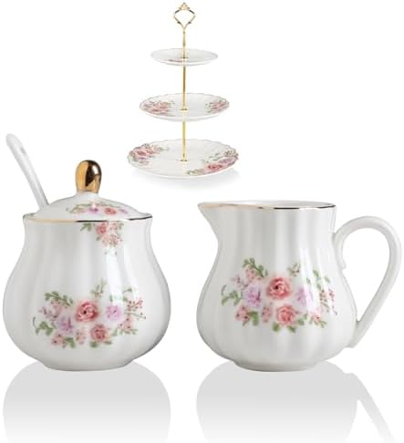 Sweejar Royal Ceramic Sugar and Creamer Set Cream Pitcher, Sugar Bowl