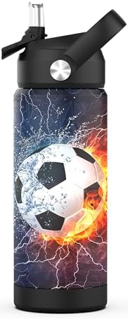 Boys Soccer Water Bottle for School,Kids 18 oz Insulated Stainless