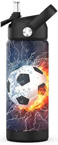 Boys Soccer Water Bottle for School,Kids 18 oz Insulated Stainless