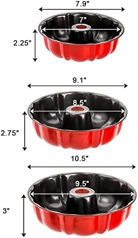 Tosnail Set of 3 Non-Stick Fluted Cake Pan, Tube Pan Round Cake Pan