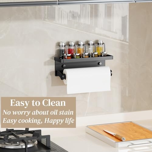 Black Wall Mount Paper Towel Holder with Shelf