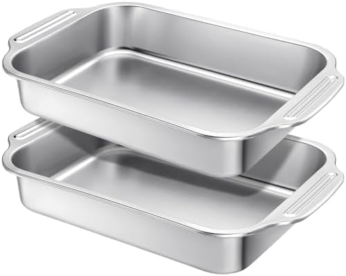 Funnymoom 2 Pcs 15 x 10 Inch Stainless Steel Cake Pan with Handle