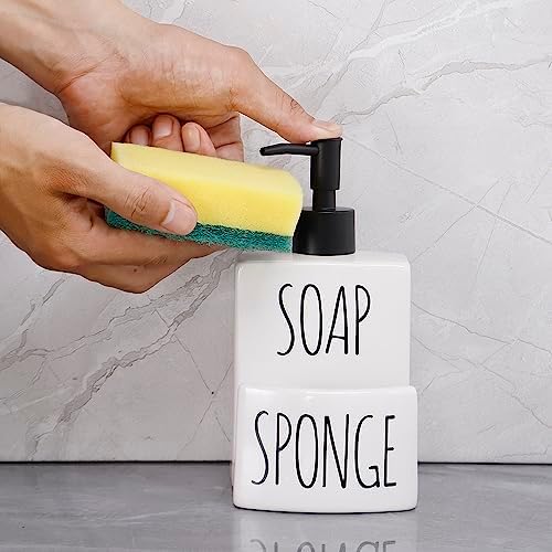 White Ceramic Dish Soap Dispenser with Sponge Holder