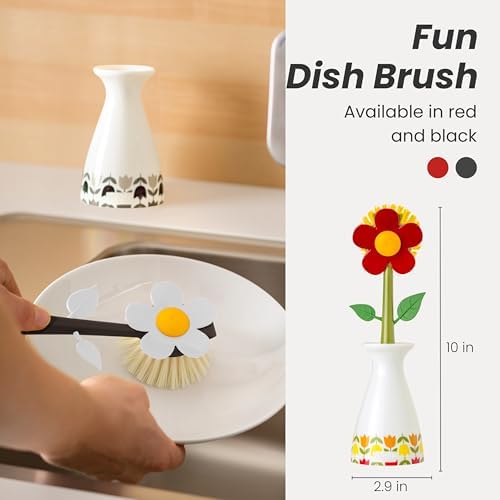 Vigar Flower Power Dish Brush, White and Black