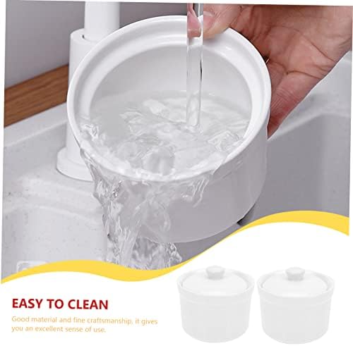 Ceramic Stewing Bowl Set of 2 with Lid White for Homes and Hotels
