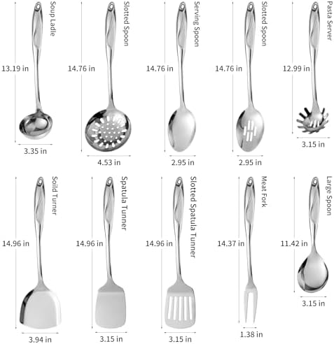 304 Stainless Steel Kitchen Utensils Set, 10 Pcs Metal Cooking