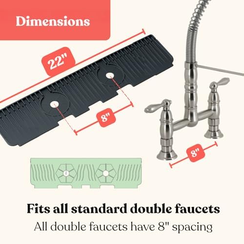 2 Hole Kitchen Sink Splash Guard (22 INCH) Wide-Modern Faucet Mat for